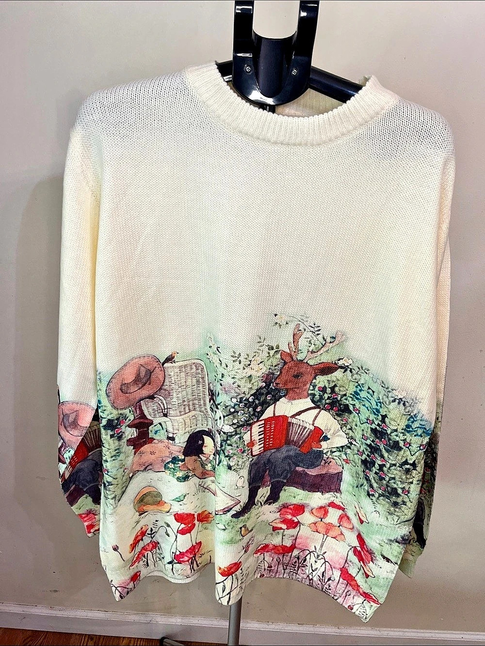Fanciful Garden Graphic Crew Neck Sweater Size 2XL